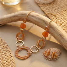 Load image into Gallery viewer, Long Orange Stripe Mixed Elements Link Necklace