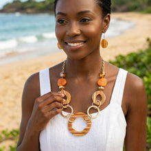 Load image into Gallery viewer, Long Orange Stripe Mixed Elements Link Necklace