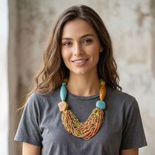 Load image into Gallery viewer, Vibrant Retro Seed Bead and Cracked Bead Necklace