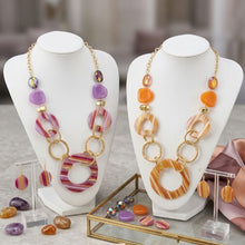 Load image into Gallery viewer, Long Fuchsia Stripe Mixed Elements Link Necklace