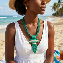 Load image into Gallery viewer, Green Marbled Horn Pendant Multi Cord Necklace