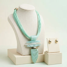 Load image into Gallery viewer, Mint Green Marble Horn Pendant Multi Cord Necklace