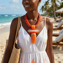 Load image into Gallery viewer, Bold Orange Marbled Horn Pendant Cord Necklace