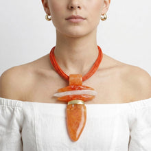 Load image into Gallery viewer, Bold Orange Marbled Horn Pendant Cord Necklace