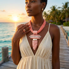 Load image into Gallery viewer, Pink Marbled Horn Pendant Multi Cord Necklace