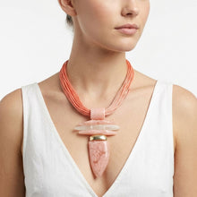 Load image into Gallery viewer, Pink Marbled Horn Pendant Multi Cord Necklace