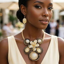 Load image into Gallery viewer, Ivory Flower Wire Wrapped Bead Bib Necklace