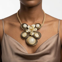 Load image into Gallery viewer, Ivory Flower Wire Wrapped Bead Bib Necklace