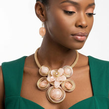 Load image into Gallery viewer, Soft Pink Flower Wire Wrapped Bead Bib Necklace
