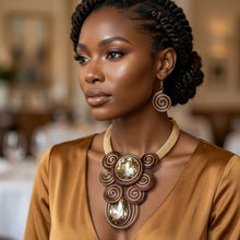 Load image into Gallery viewer, Brown Wire Wrap Teardrop Crystal Bib Necklace