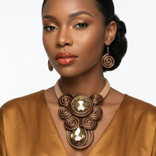 Load image into Gallery viewer, Brown Wire Wrap Teardrop Crystal Bib Necklace