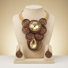 Load image into Gallery viewer, Brown Wire Wrap Teardrop Crystal Bib Necklace