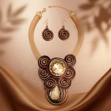 Load image into Gallery viewer, Brown Wire Wrap Teardrop Crystal Bib Necklace