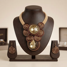 Load image into Gallery viewer, Brown Wire Wrap Teardrop Crystal Bib Necklace