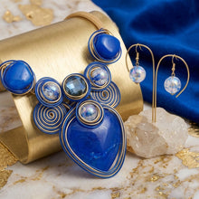 Load image into Gallery viewer, Blue Coiled Wire Heart Handmade Bib Necklace