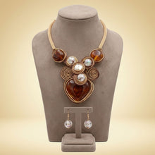 Load image into Gallery viewer, Brown Coiled Wire Heart Handmade Bib Necklace