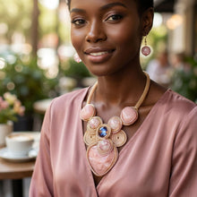Load image into Gallery viewer, Soft Pink Coiled Wire Heart Handmade Bib Necklace