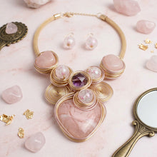 Load image into Gallery viewer, Soft Pink Coiled Wire Heart Handmade Bib Necklace