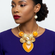 Load image into Gallery viewer, Yellow Coiled Wire Heart Handmade Bib Necklace