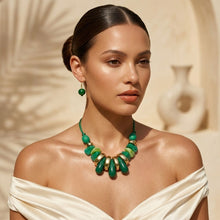 Load image into Gallery viewer, Green & Gold Resin Teardrop Cord Tribal Necklace