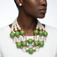 Load image into Gallery viewer, Chunky Green Glazed Bead & Pearl Layered Necklace