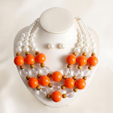 Load image into Gallery viewer, Chunky Orange Glazed Bead & Pearl Layered Necklace