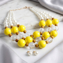 Load image into Gallery viewer, Chunky Yellow Glazed Bead & Pearl Layered Necklace