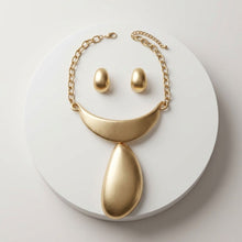 Load image into Gallery viewer, Sculpted Teardrop Pendant Matte Gold Necklace