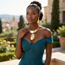 Load image into Gallery viewer, Sculpted Teardrop Pendant Matte Gold Necklace