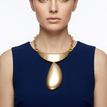 Load image into Gallery viewer, Sculpted Teardrop Pendant Matte Gold Necklace