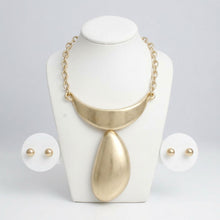 Load image into Gallery viewer, Sculpted Teardrop Pendant Matte Gold Necklace