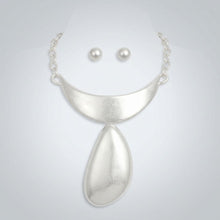 Load image into Gallery viewer, Sculpted Teardrop Pendant Matte Silver Necklace