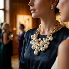 Load image into Gallery viewer, Cream Pearl Cluster Opulent Chunky Bib Necklace