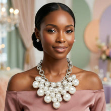 Load image into Gallery viewer, White Pearl Cluster Opulent Chunky Bib Necklace