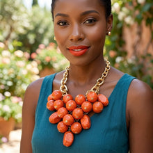Load image into Gallery viewer, Chunky Orange Crackle Bead Chainmaille Bib Necklace