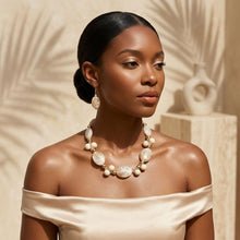 Load image into Gallery viewer, Creamy Ivory Marbled Oval Bead Collar Necklace