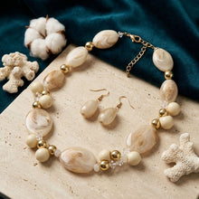 Load image into Gallery viewer, Creamy Ivory Marbled Oval Bead Collar Necklace