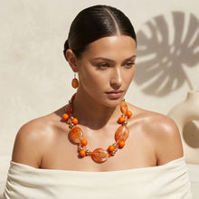 Load image into Gallery viewer, Rustic Orange Marbled Oval Bead Collar Necklace