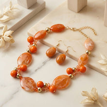 Load image into Gallery viewer, Rustic Orange Marbled Oval Bead Collar Necklace
