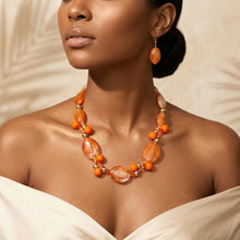 Load image into Gallery viewer, Rustic Orange Marbled Oval Bead Collar Necklace