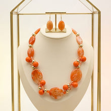 Load image into Gallery viewer, Rustic Orange Marbled Oval Bead Collar Necklace
