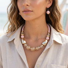 Load image into Gallery viewer, Blush Pink Gold Flake Marble Beaded Necklace