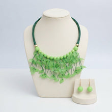 Load image into Gallery viewer, Green Cascading Leaves Beaded Cord Necklace