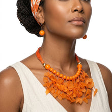 Load image into Gallery viewer, Orange Cascading Leaves Beaded Cord Necklace