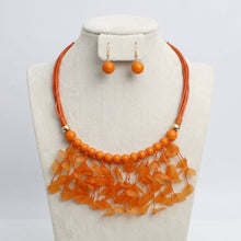 Load image into Gallery viewer, Orange Cascading Leaves Beaded Cord Necklace