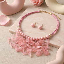Load image into Gallery viewer, Pink Cascading Leaves Beaded Cord Necklace
