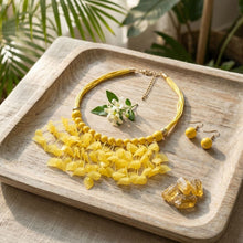 Load image into Gallery viewer, Yellow Cascading Leaves Beaded Cord Necklace