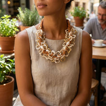 Load image into Gallery viewer, Tribal Marble Ivory Square Leather Woven Necklace