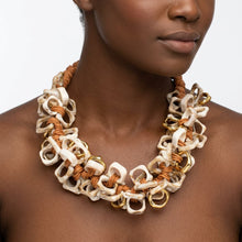 Load image into Gallery viewer, Tribal Marble Ivory Square Leather Woven Necklace