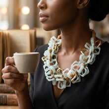 Load image into Gallery viewer, Tribal Marble Mint Square Leather Woven Necklace